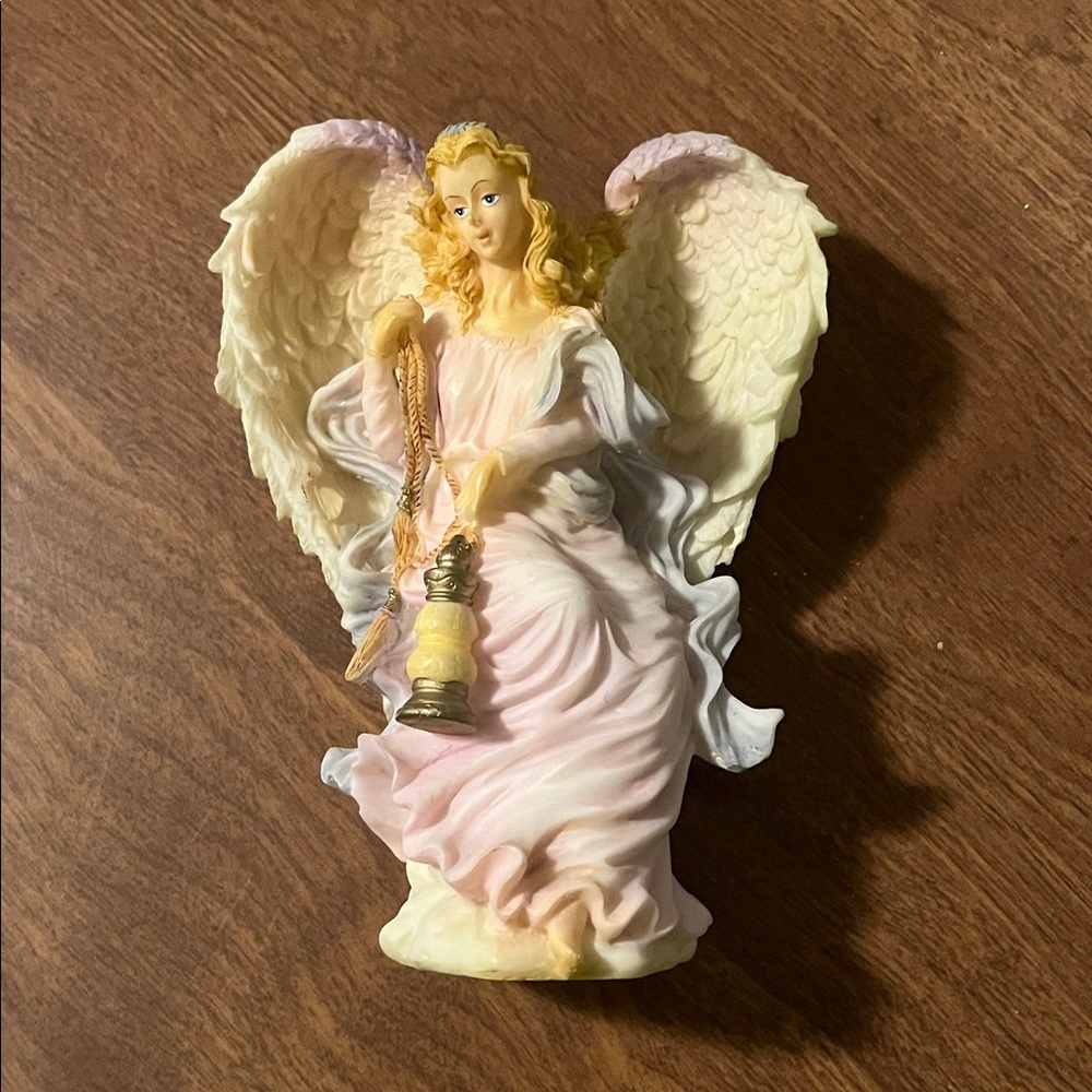 Angel Figurine with Pink  N Cream Dress,is damage on a wing is a little broken.
